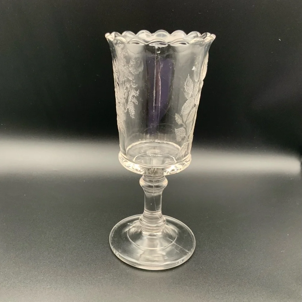 Vintage 1884 Dalzell Bros. & Gilmore Cornucopia #9 etched glass stemmed